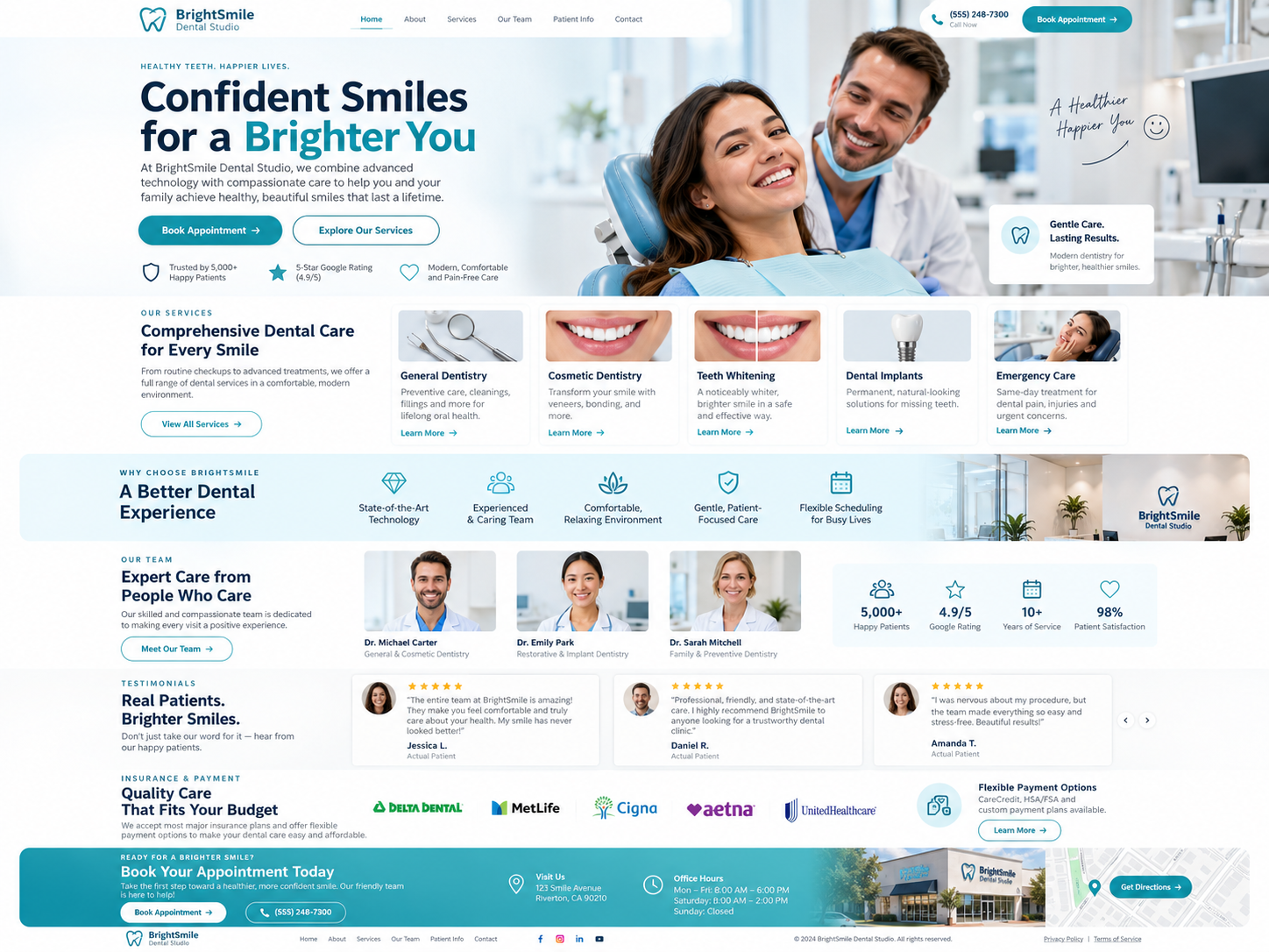 Modern dental office website design example