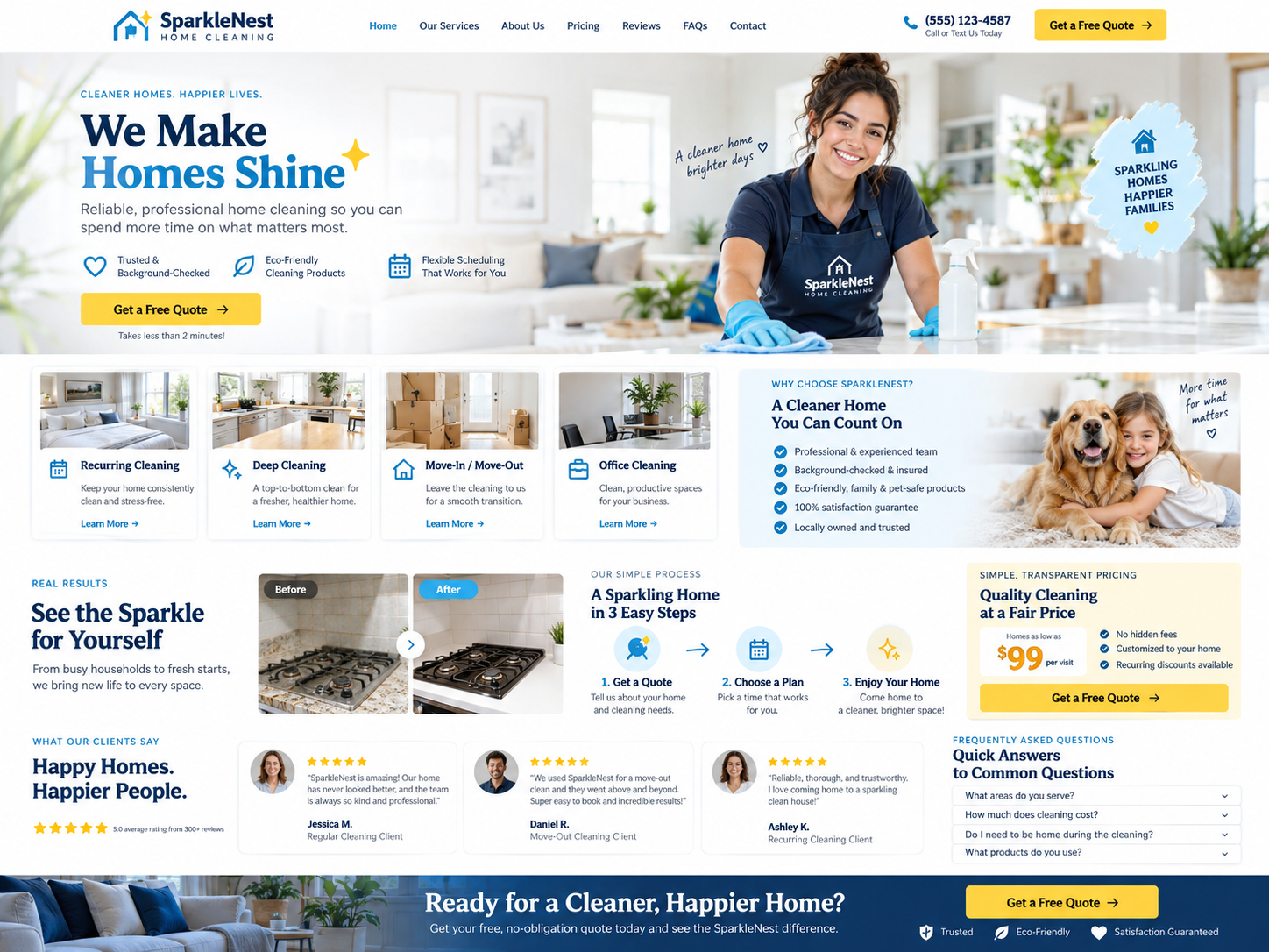 Home cleaning company website design example