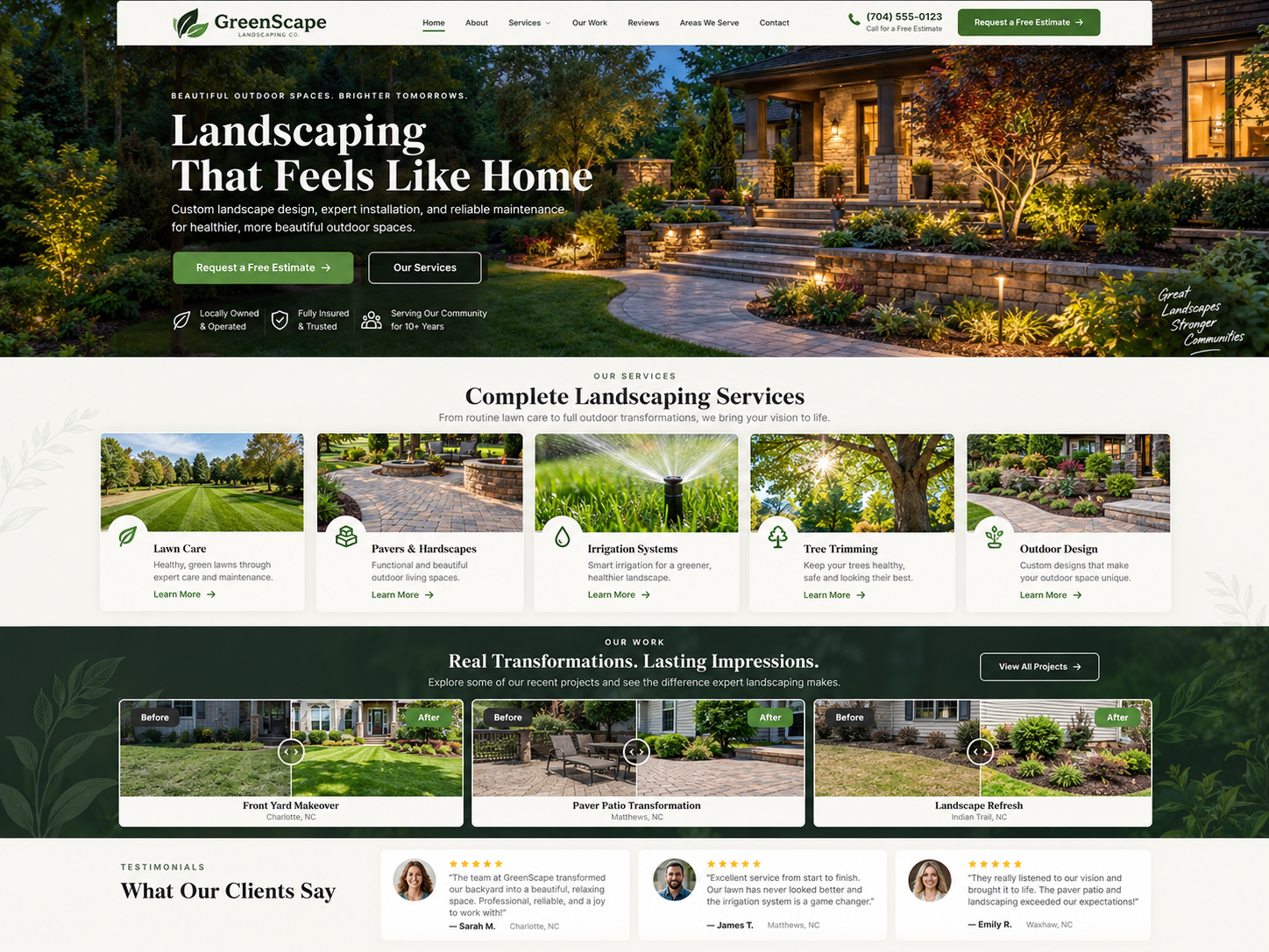 Professional landscaping business website example