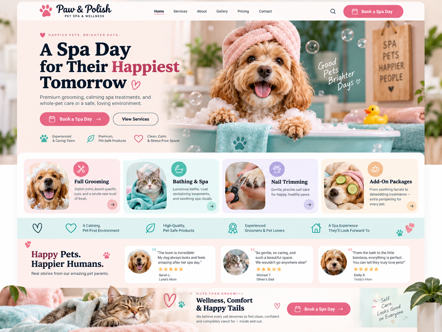 Pet spa and grooming website design example